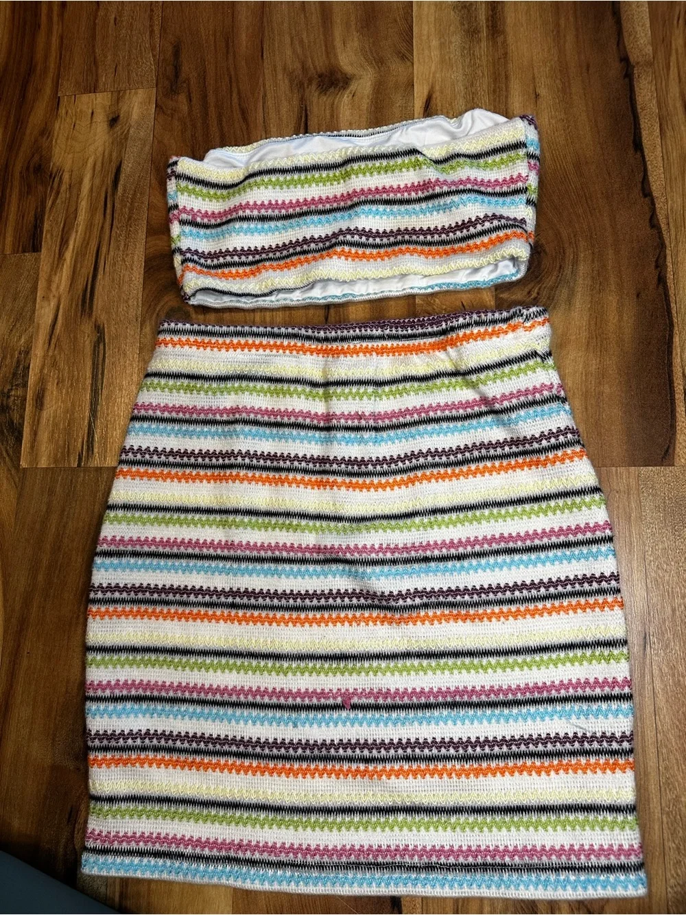 Princess Polly Knit Tube Top & Mini Skirt Set Striped Women’s US 4 AU 8